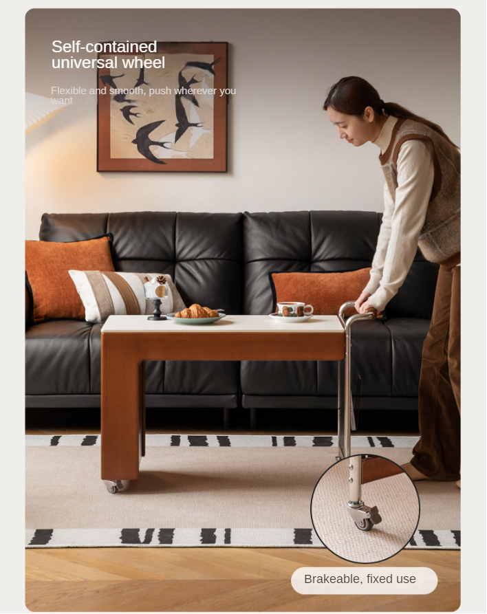 Tulipwood Solid Wood Mobile Side Table for Making Tea Around The Stove.