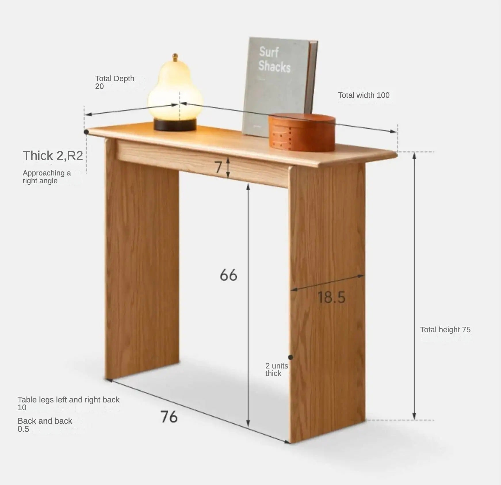 Oak, Solid Rubber Wood Narrow Console Table with Storage Shelf, Slim Entryway Bench Table