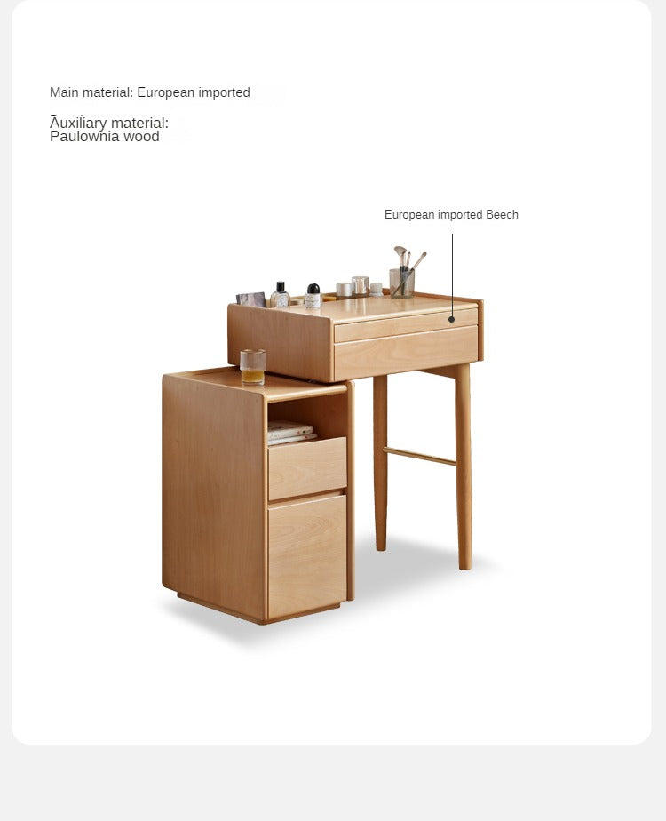 Beech solid wood Dressing table telescopic LED light :