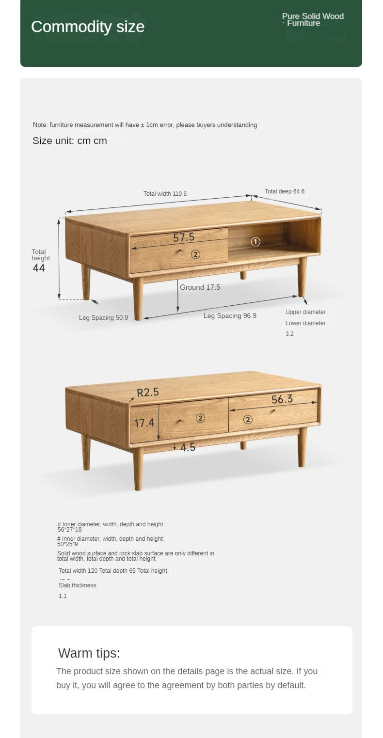 Ash Solid Wood Modern Rock Plate Coffee Table