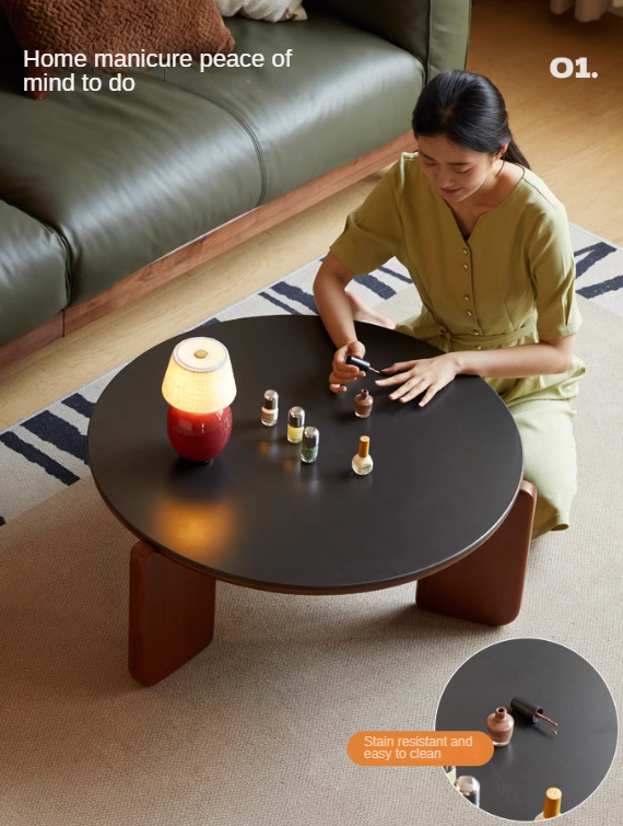 Poplar solid wood rock board medieval round coffee table