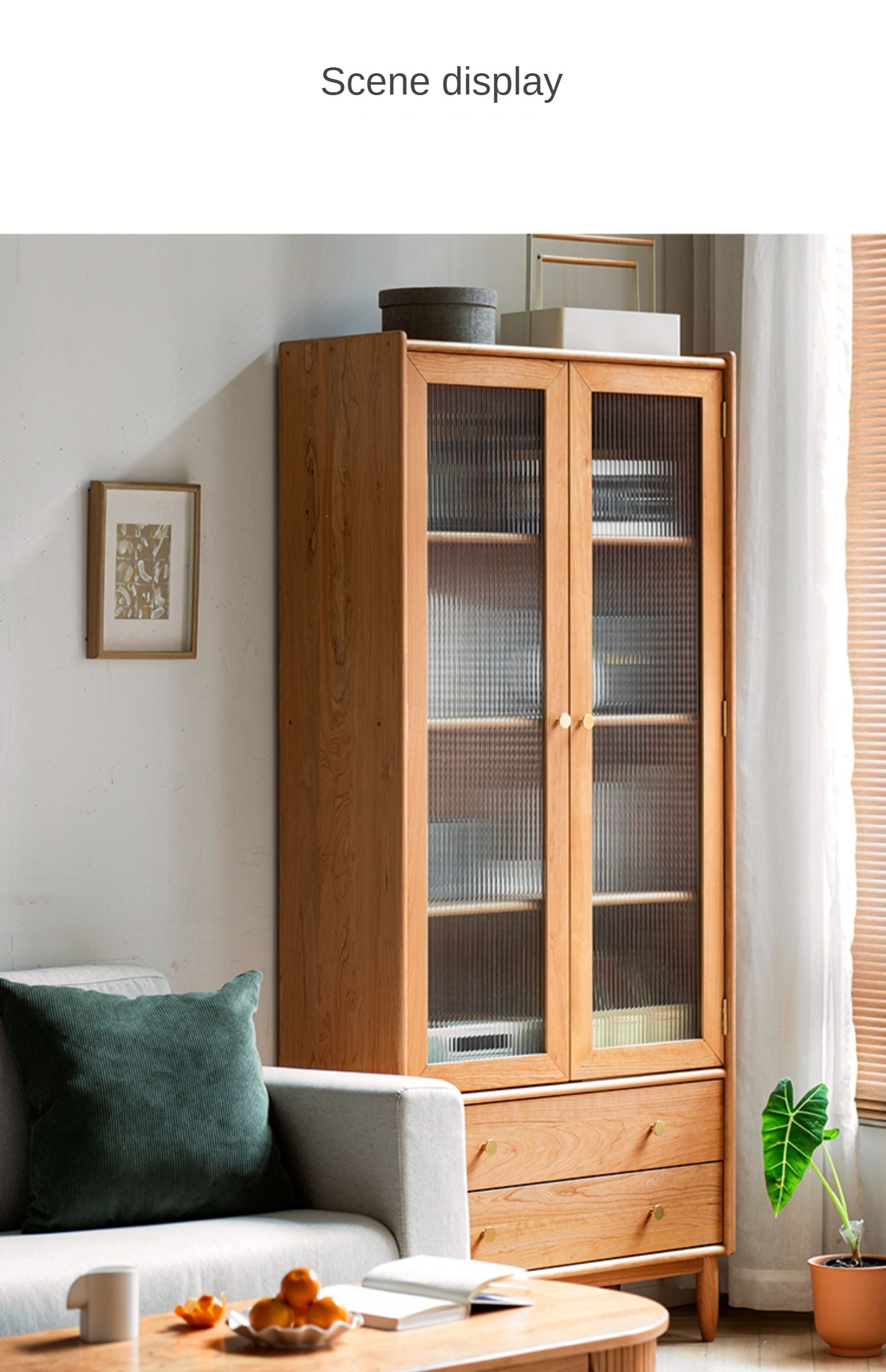 Cherry solid wood bookcase Nordic modern cabinet office bookshelf<