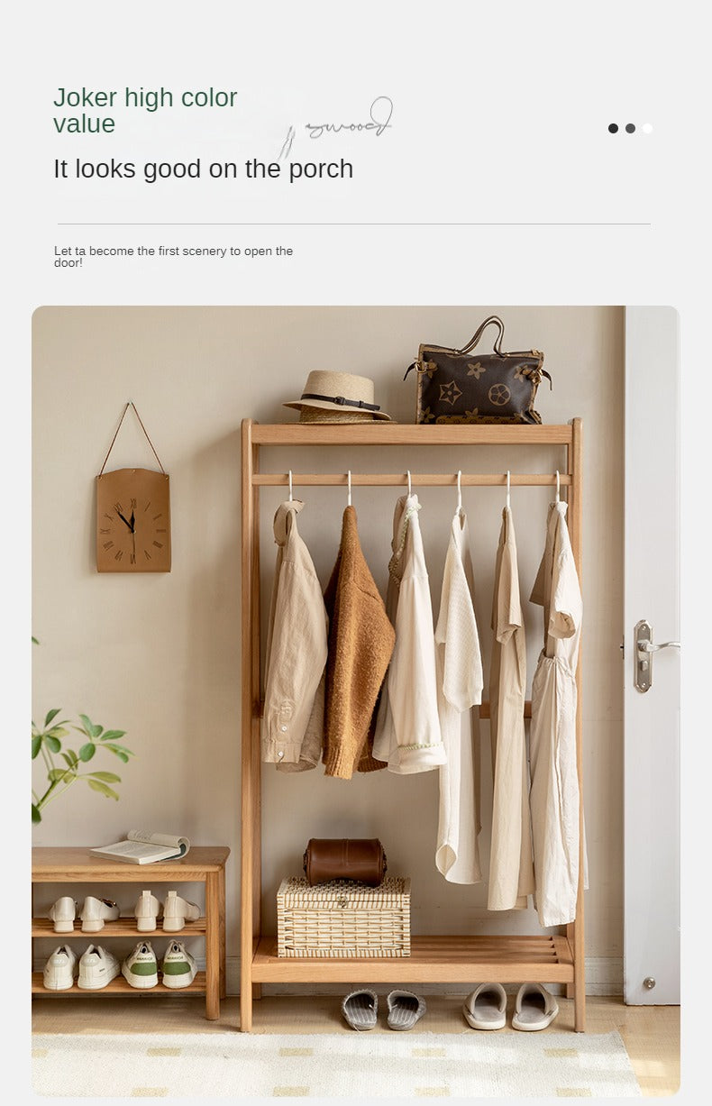 Oak, Ash solid wood hanger for small bedroom floor standing storage rack
