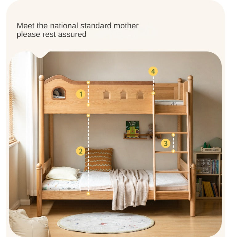 Oak Solid Wood Children's Bunk Bed.