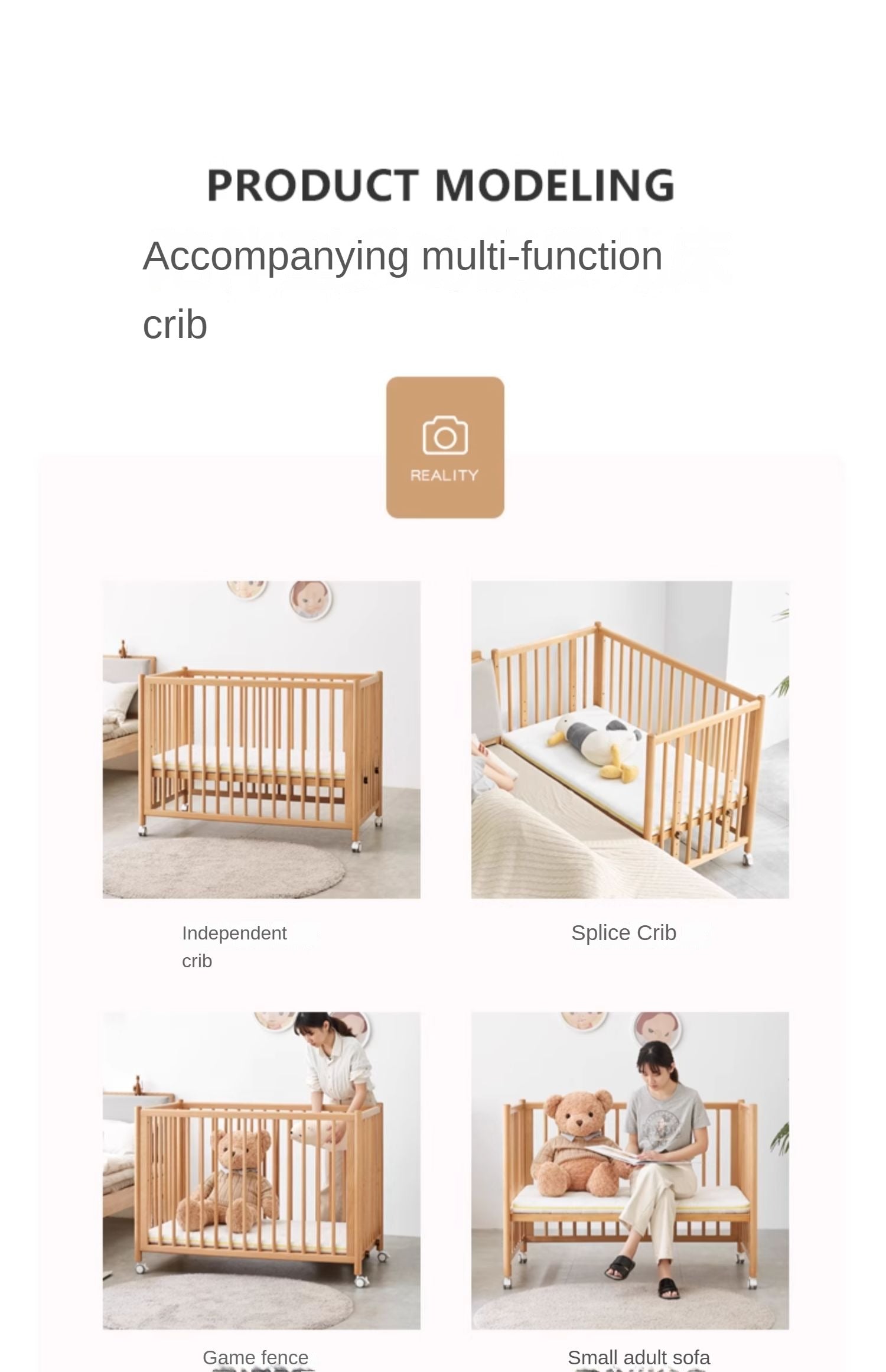 Solid wood baby bed mobile splicing multifunctional