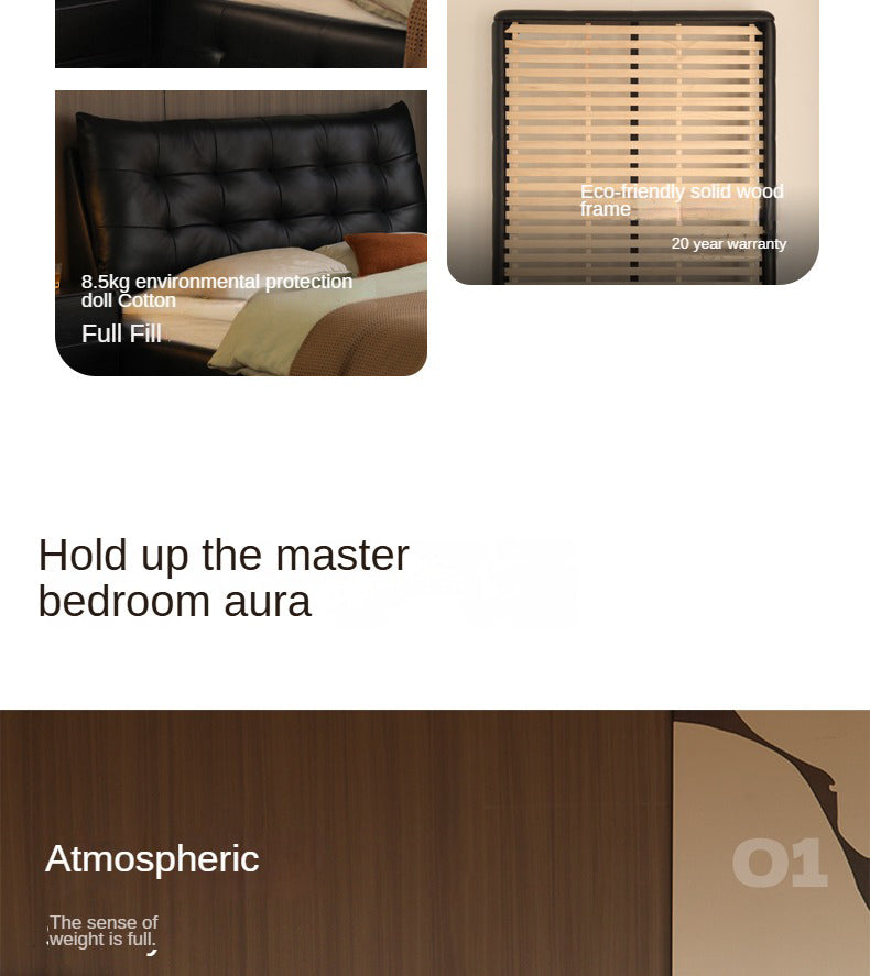 Genuine Leather Big Floor Bed Light Luxury
