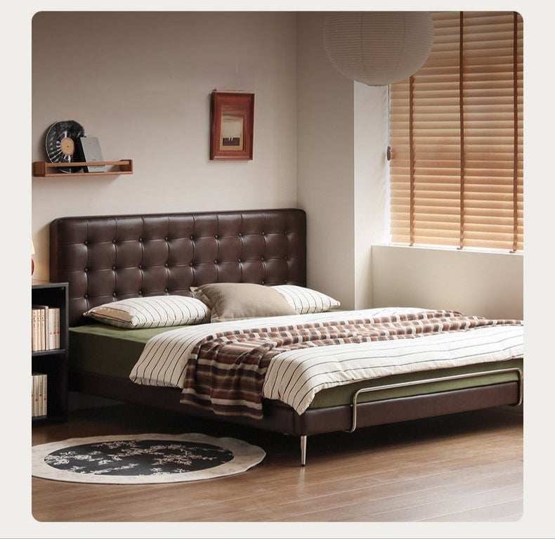 Genuine Leather Soft Covered Bed