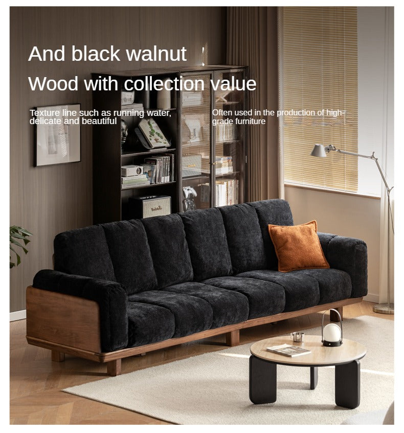 Black Walnut, Ash Solid Wood Modern Down Straight Sofa