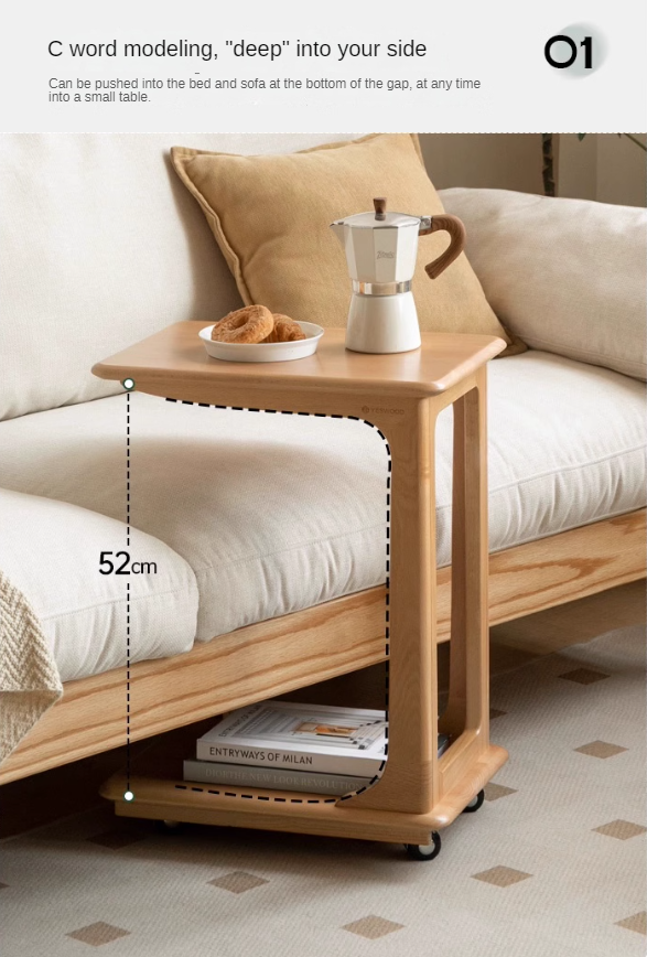 Beech solid wood mobile side table