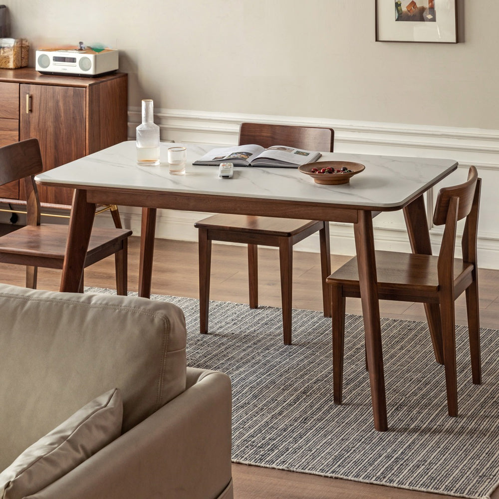 Nordic solid wood dining table small apartment white slate dining table ...