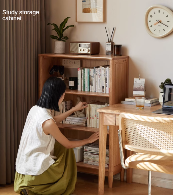 Oak solid wood modern open grid bookcase