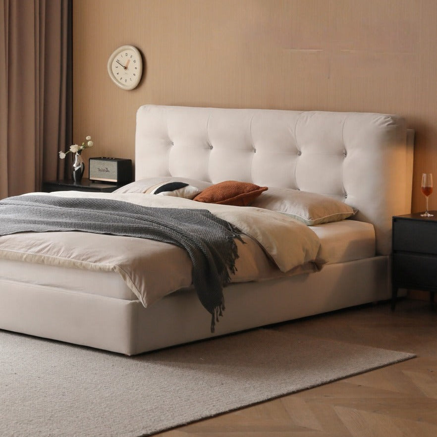 Fabric bed modern cream style white soft bed.