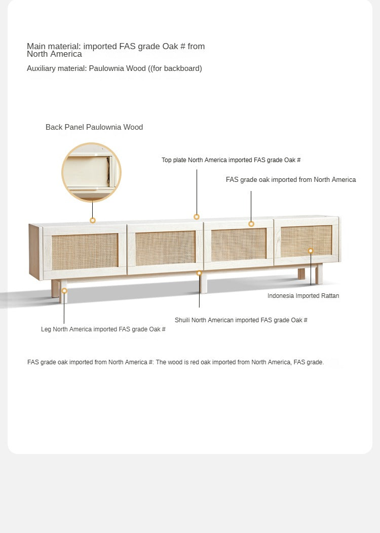 Oak Solid Wood Rattan Suspended TV Cabinet