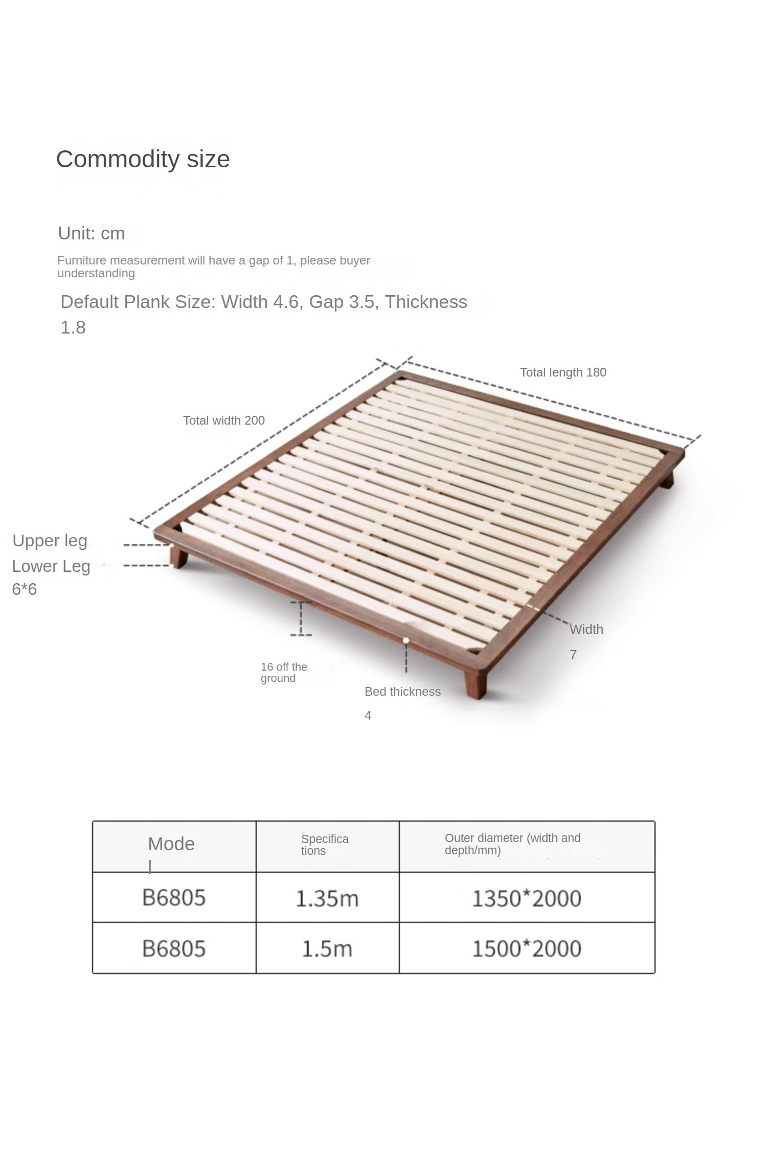 Oak Solid Wood Modern platform bed, headboard-free bed