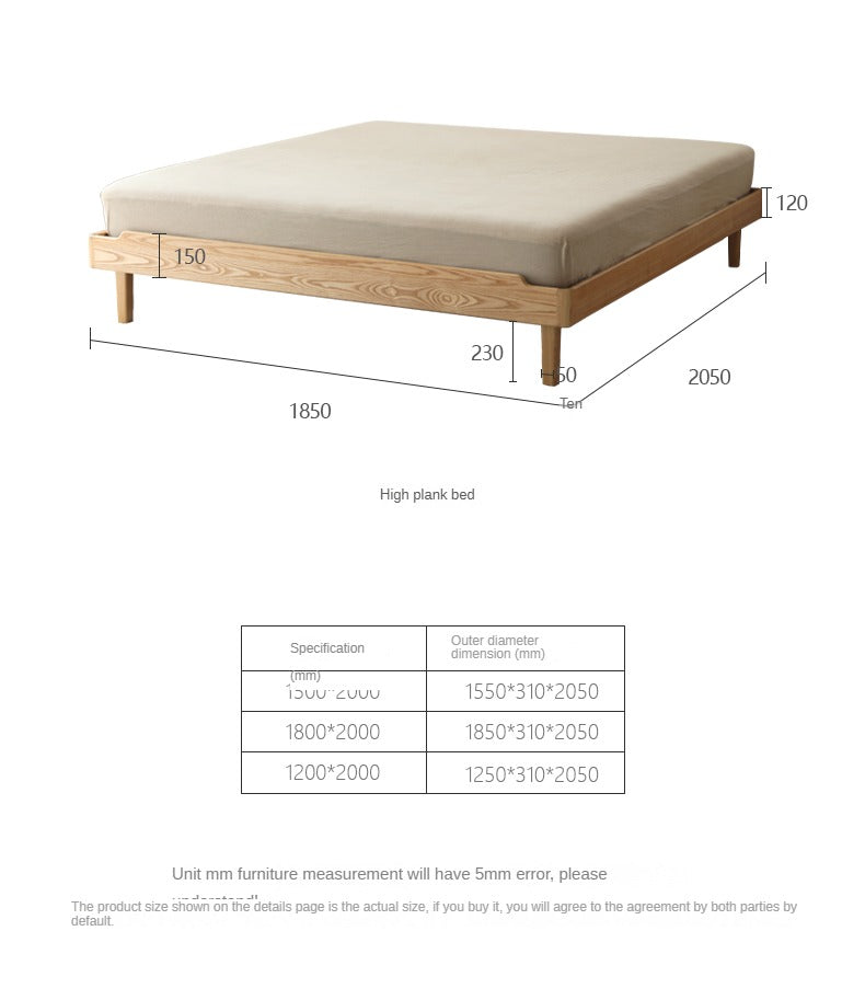 Ash Solid Wood Platform Bed, Headboard-Free Bed