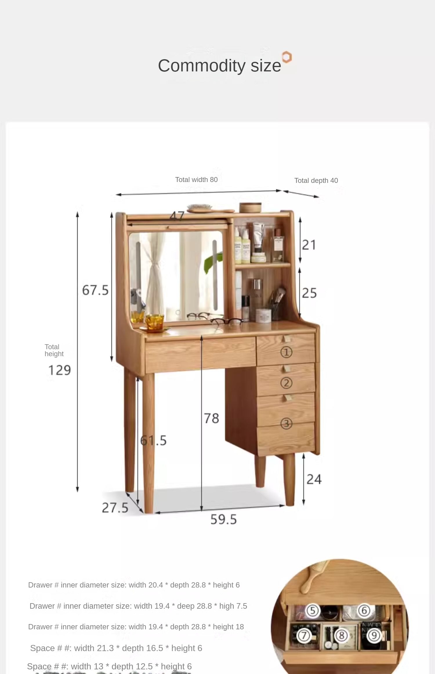 Oak solid wood Japanese bamboo curtain dressing table