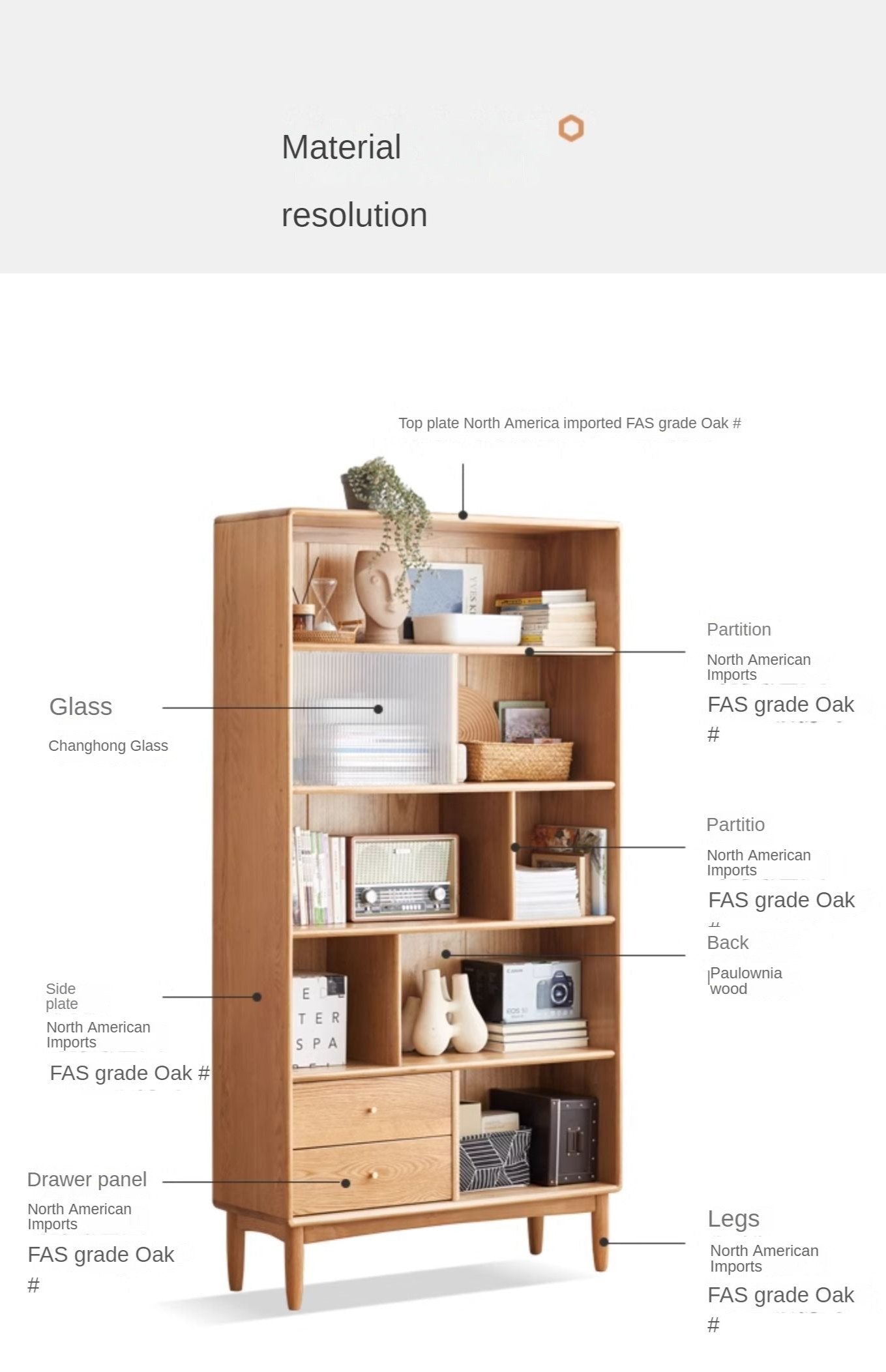 Oak solid wood bookcase Nordic bookshelf