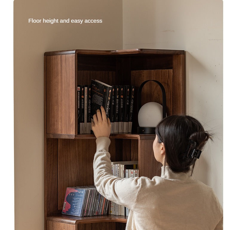 Black walnut solid wood corner storage bookcase<