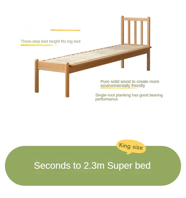 Beech Solid Wood Children's Splicing Bed with Guardrail