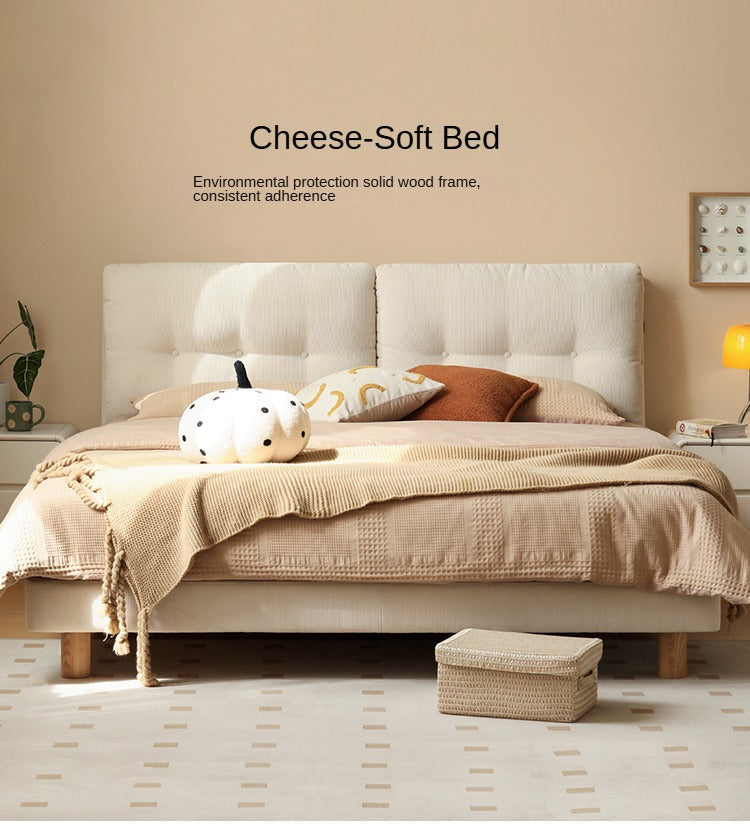 Fabric Bed Cream Style Modern Soft Bed