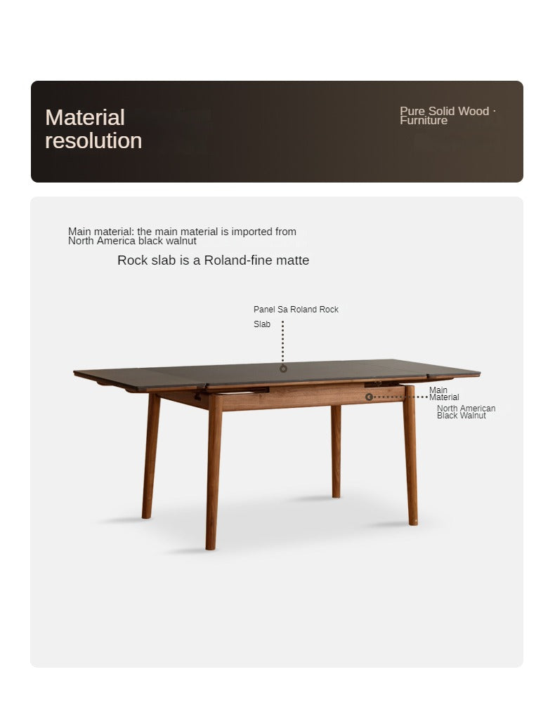 Black Walnut Solid Wood Rock Plate Foldable Dining Table