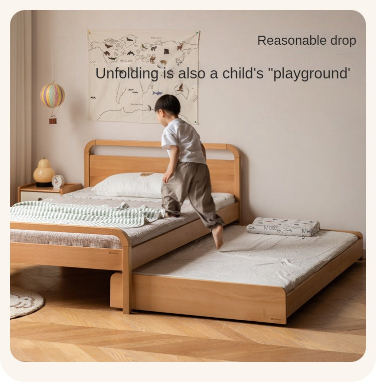 Oak solid wood floor bed with pulley toddler bed<