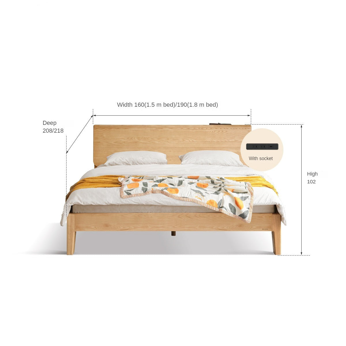 Bed Ash solid wood with socket"_)