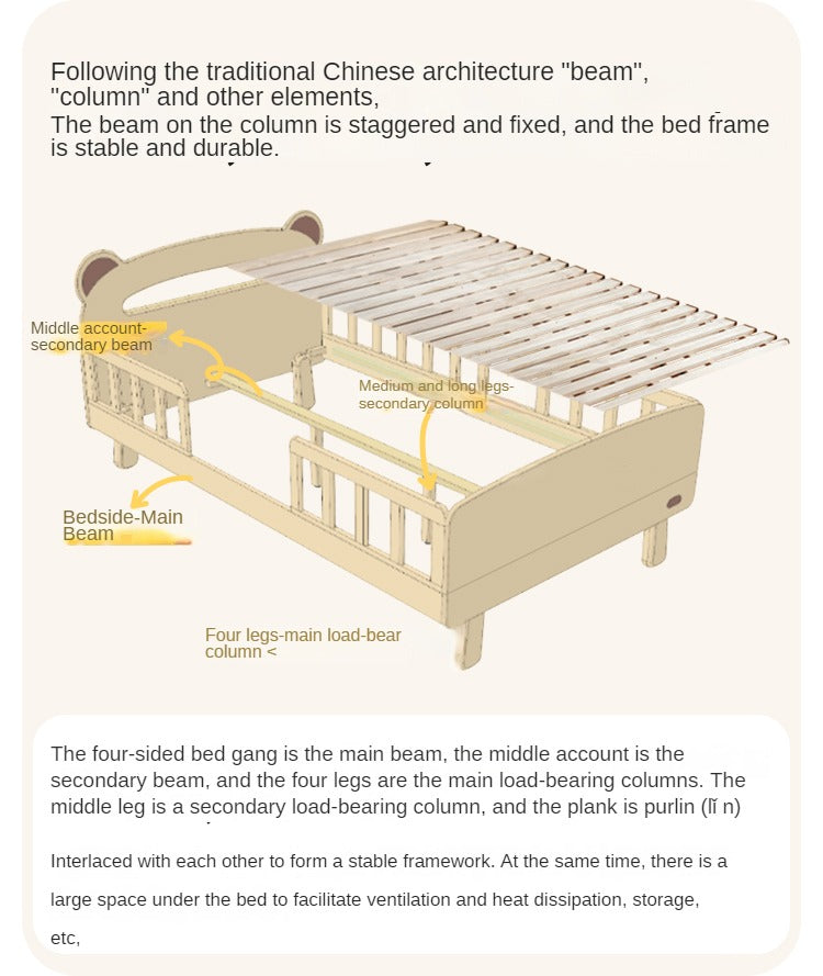 Beech solid wood children's guardrail bed with light