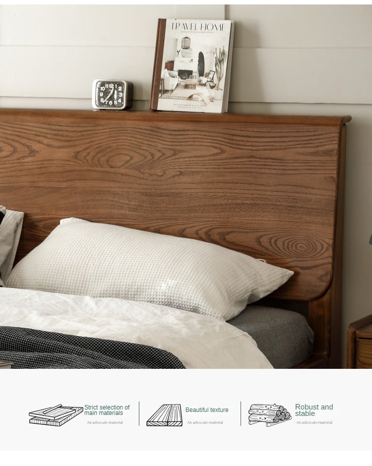 Ash, Oak solid wood bed Nordic modern simple bed<