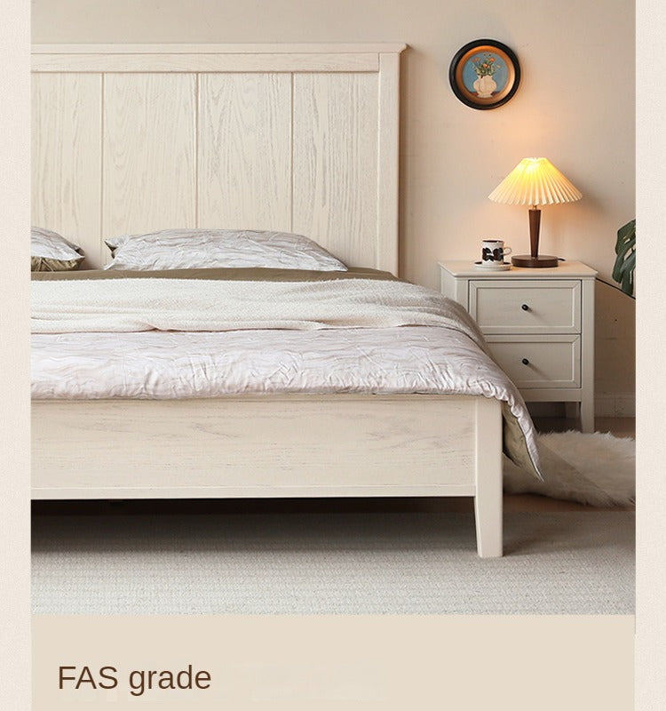 Oak solid wood high headboard full white bed American style<