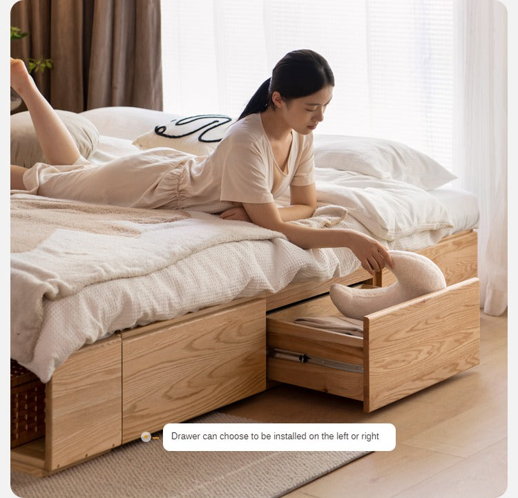 Oak solid wood platform bed, headboard-free box bed<