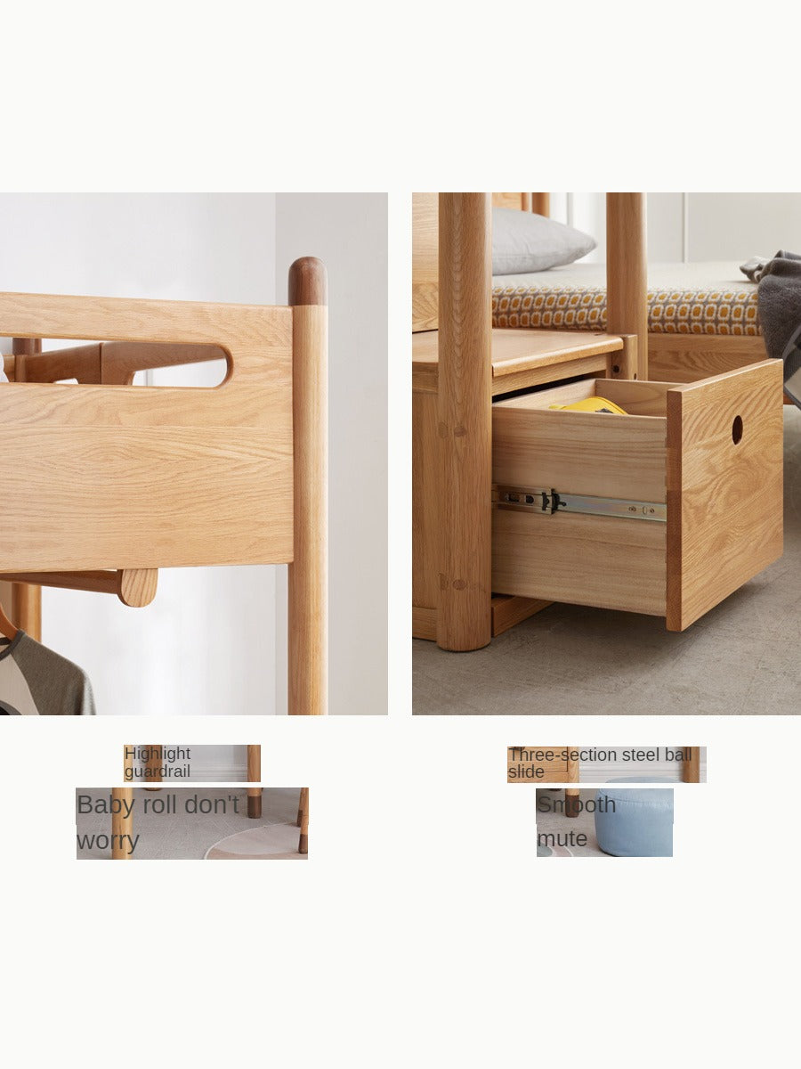 Oak solid wood Loft bed with a desk<