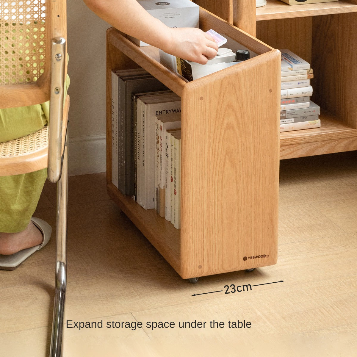 Oak Solid wood under-table bookshelf movable-