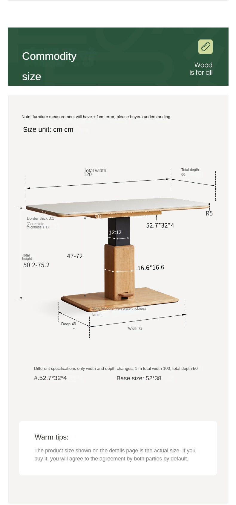 Oak Solid Wood Rock Slab Lifting Side Table