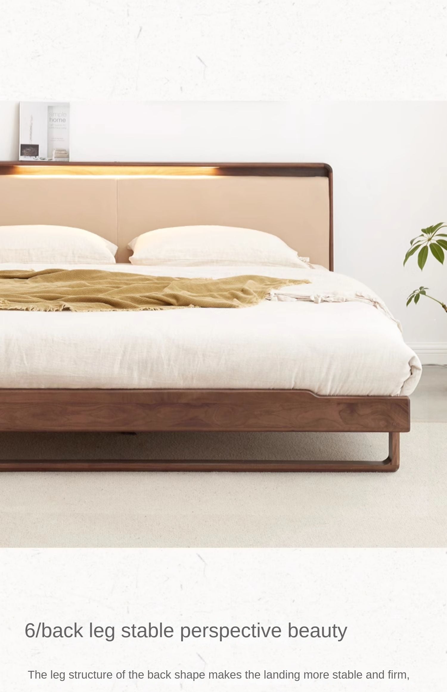 Ash solid wood leather soft bed simple modern<