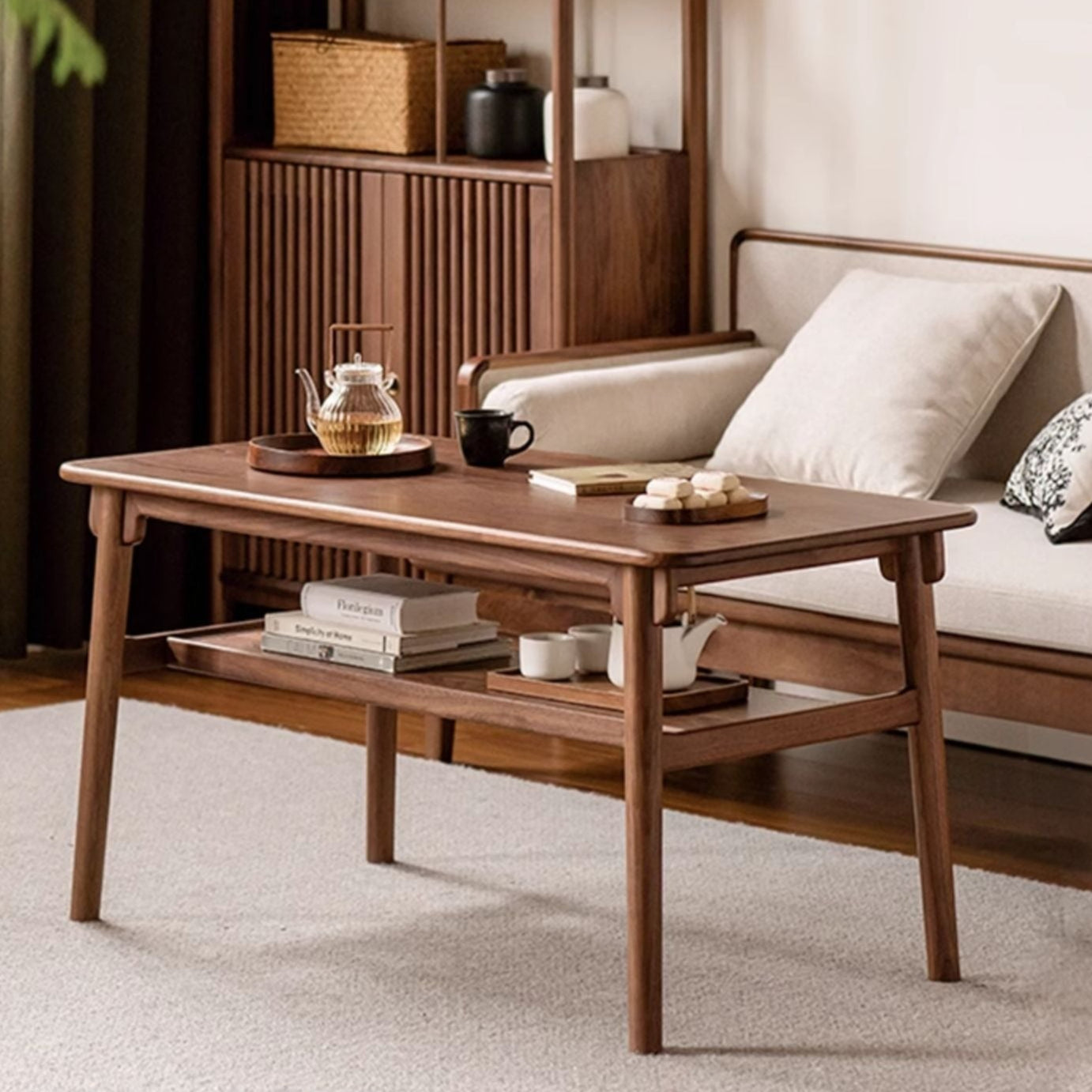 Ash, Black Walnut solid wood double-layer coffee table