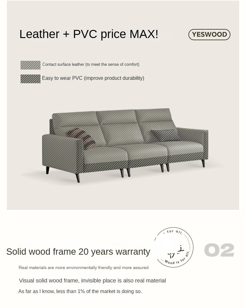 Top Layer Cowhide Leather Straight Sofa Modern