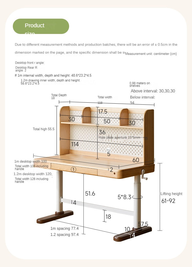 Beech Solid Wood Children's Modern Lift Study Table