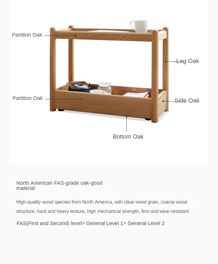 Oak Solid Wood Mobile storage side table"