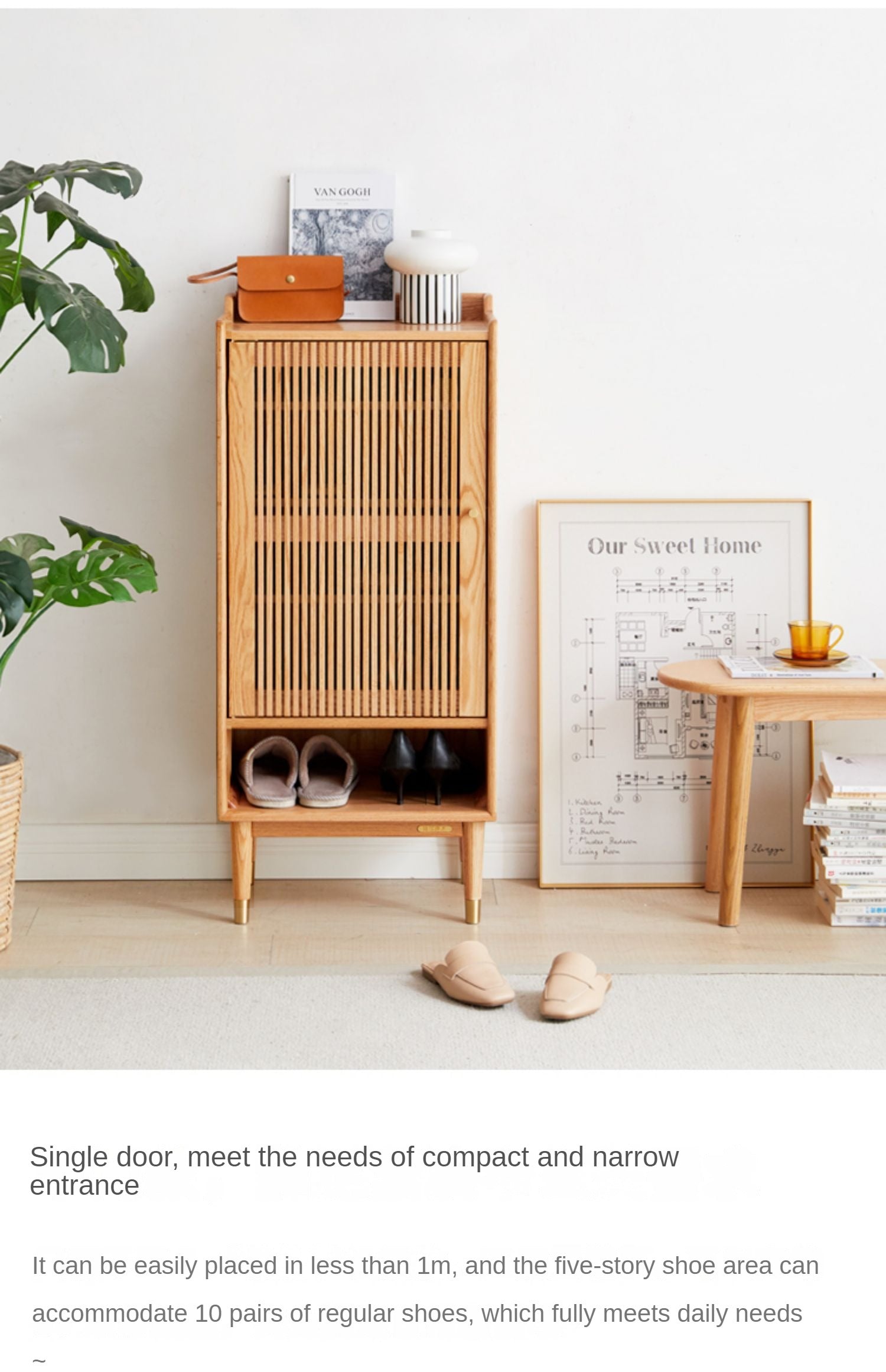 Oak modern Nordic small shoe cabinet