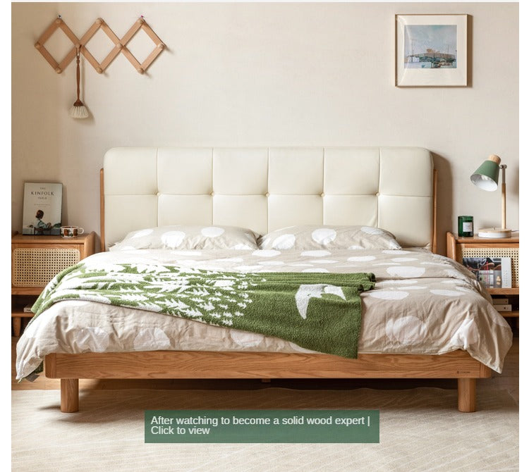 Oak Solid Wood Nordic Soft Back Bed Modern Simple<