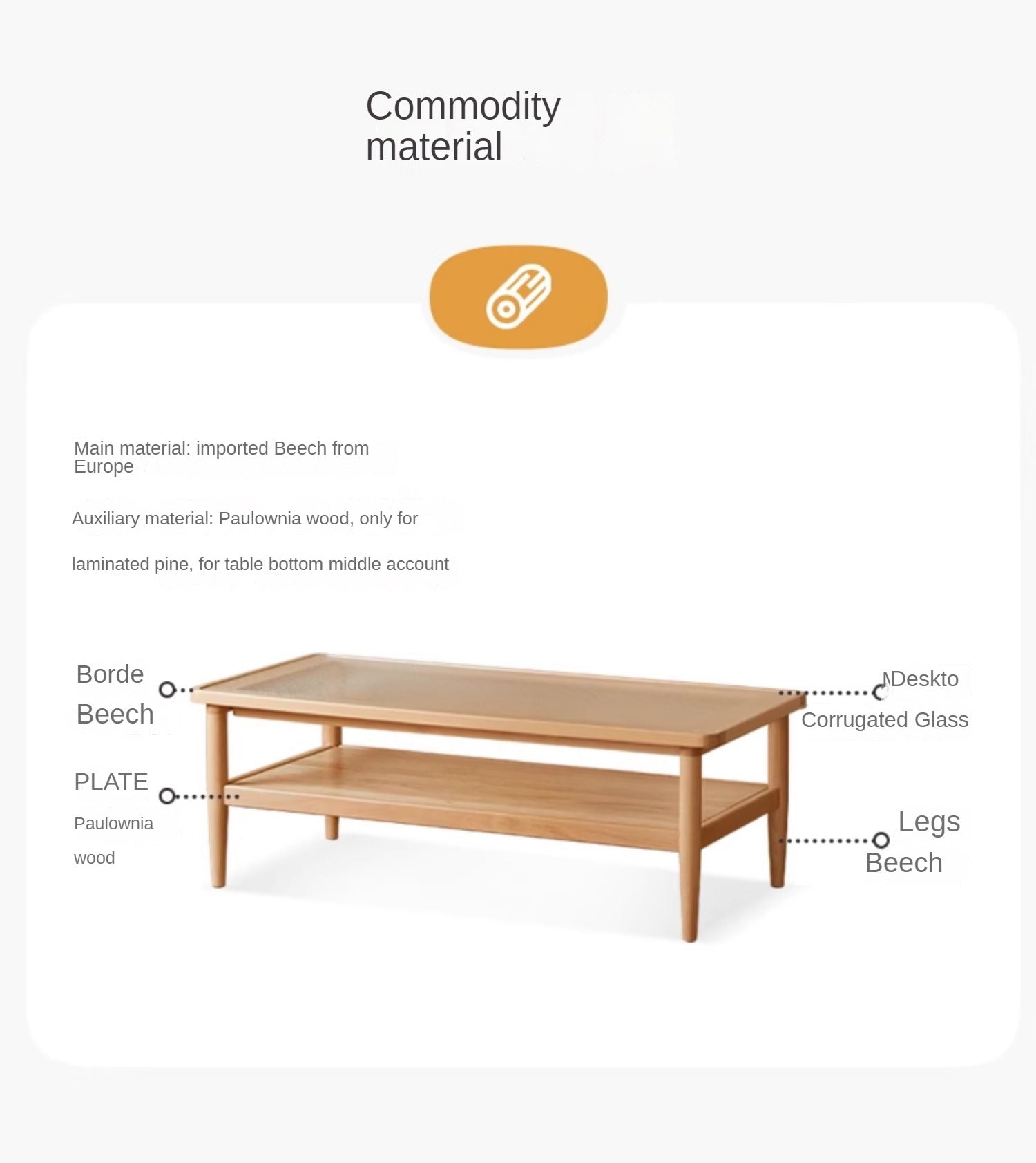 European beech solid wood Nordic coffee table