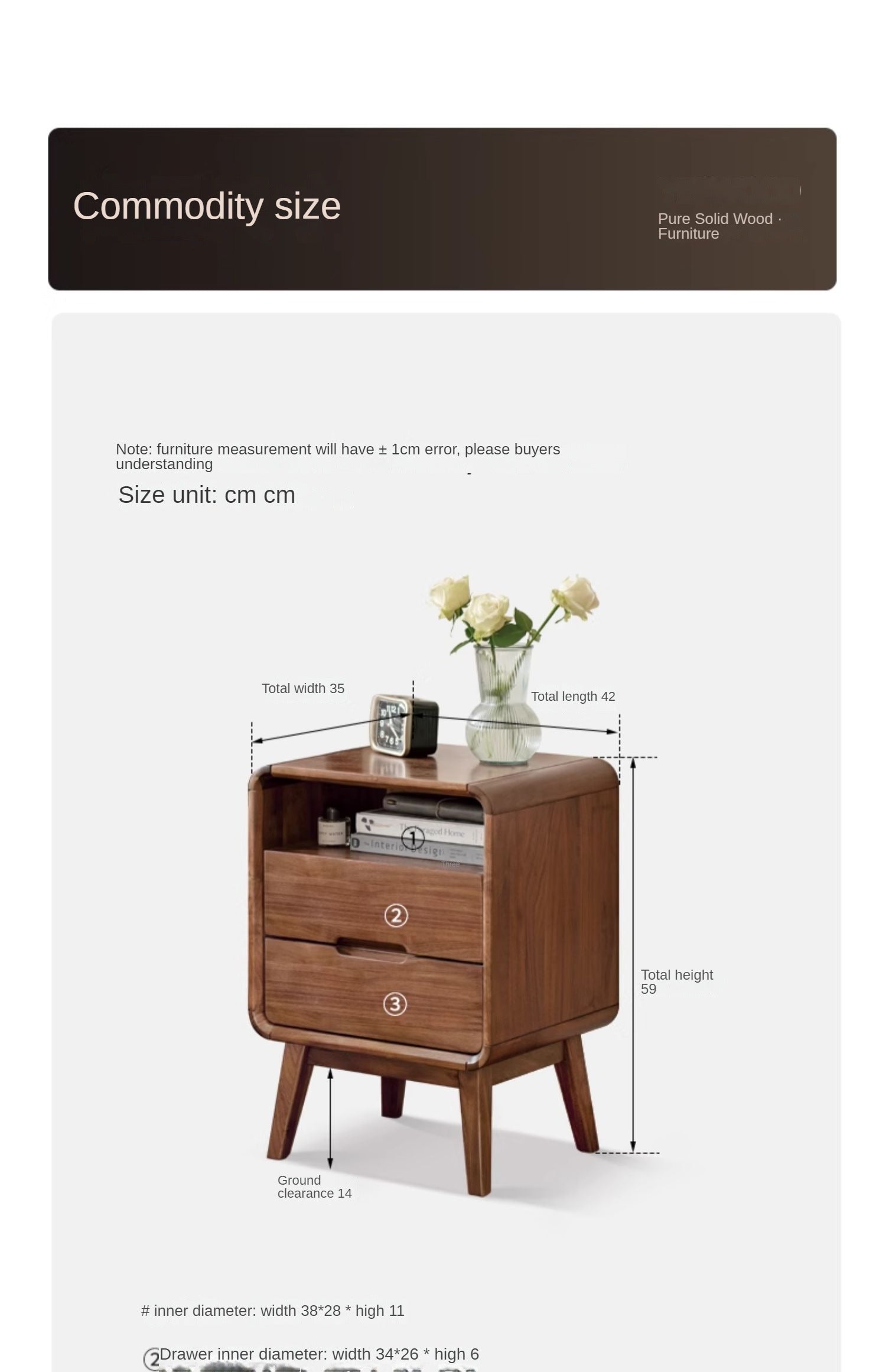 Black walnut solid wood modern storage small nightstand