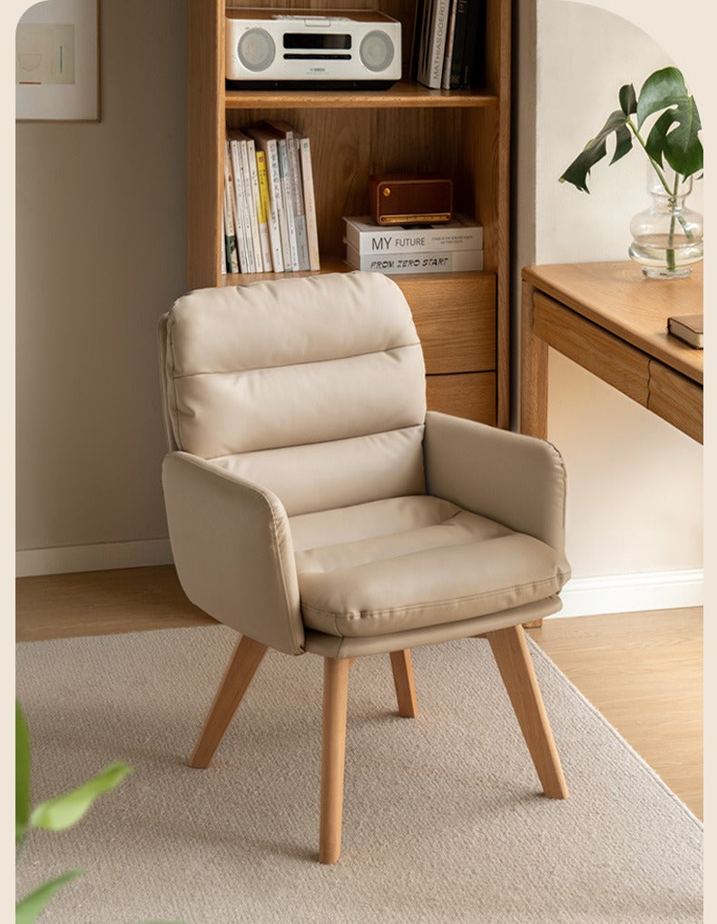 Beech Solid Wood Leather Soft Backrest Chair