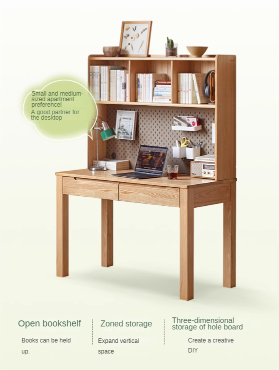 Oak Solid Wood Desk Bookshelf Integrated Simple Writing Desk