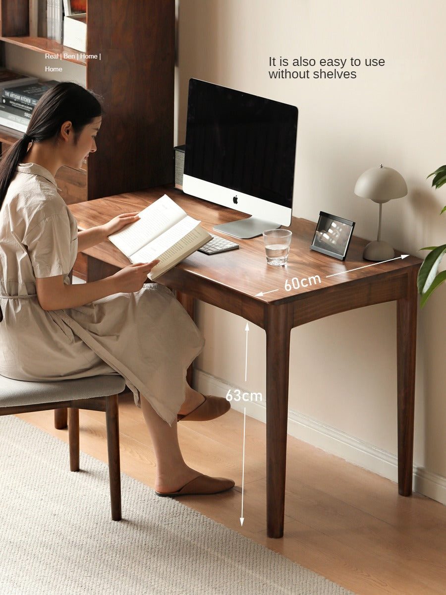 Black Walnut Solid Wood Integrated Bookshelf Table