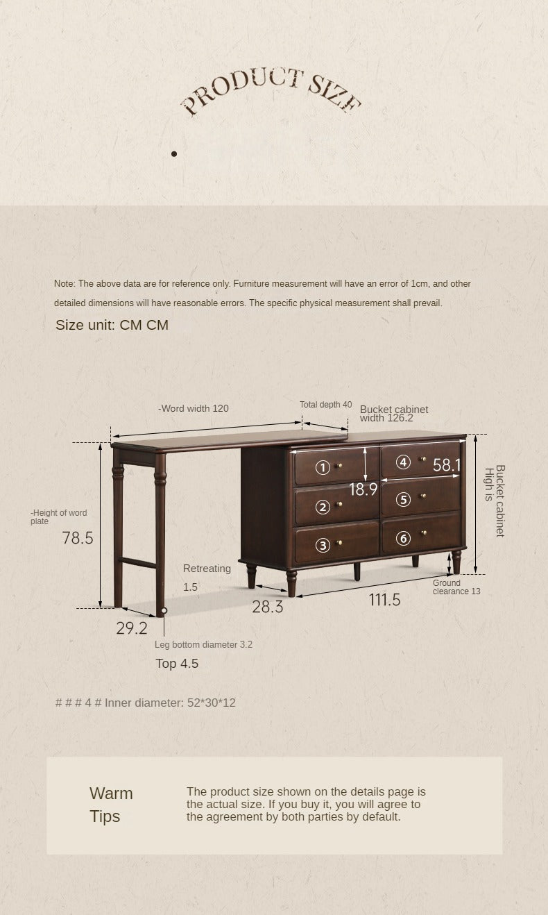 Poplar Solid Wood American Retro Retractable Dressing Table