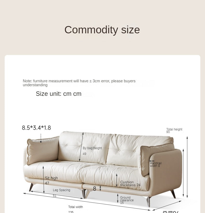 Leather top layer cowhide cream style sofa: