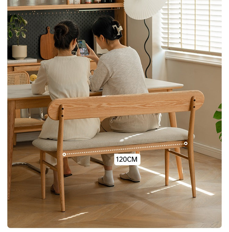 Oak Solid Wood Soft Cushion Long Bench with  Backrest