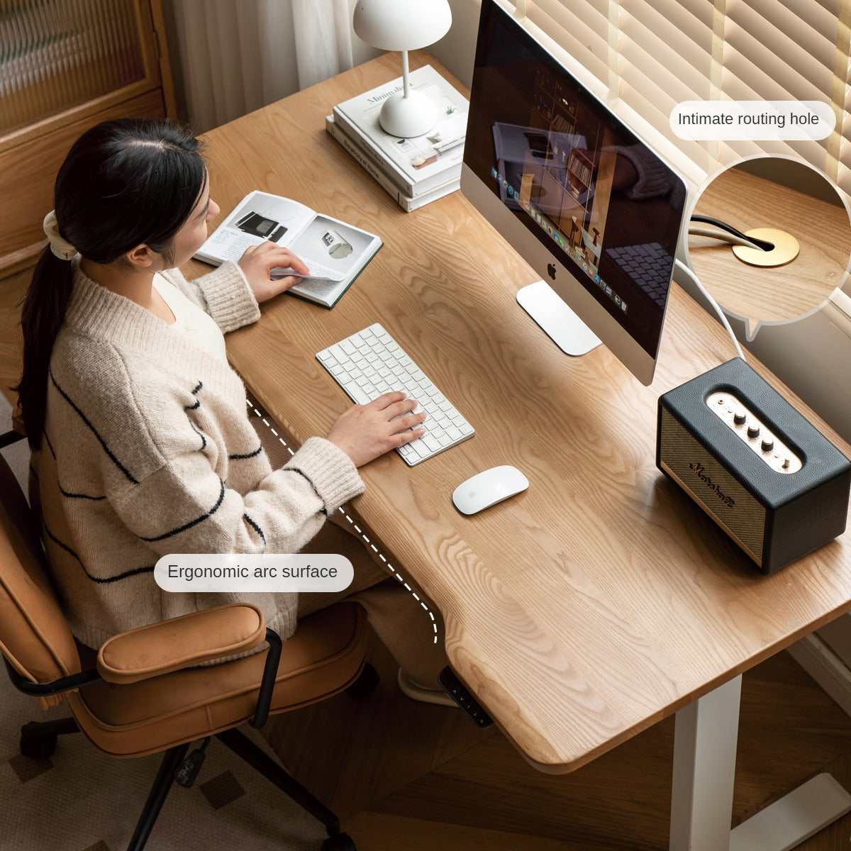 Ash, Black Walnut, Cherry solid wood smart electric lift table